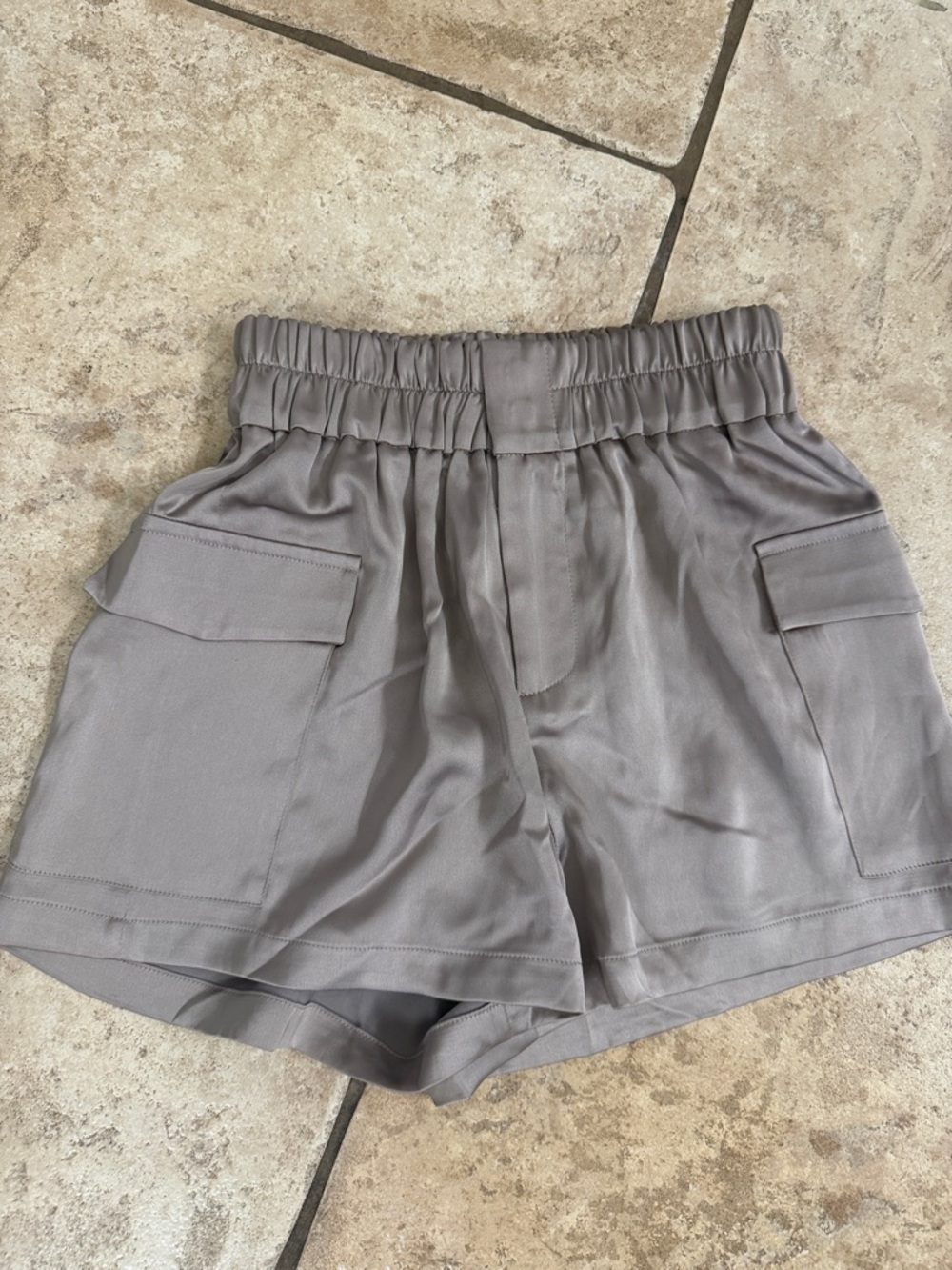 Pink Lily Taupe Cargo Shorts with Elastic Waist